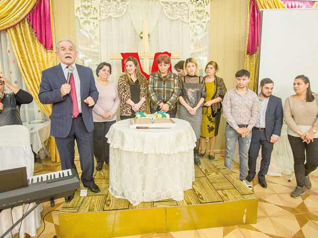 A church in Azerbaijan celebrating, in 2018, the anniversary of its registration. The church’s application to register to make its activities legal had been rejected six times before success