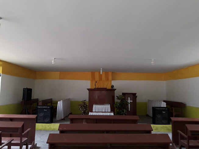 A typical interior of one of the twelve multipurpose buildings that Barnabas Fund has constructed for existing congregations to use as churches in Palu, Indonesia after their previous places of worship were wrecked by a powerful earthquake and tsunami