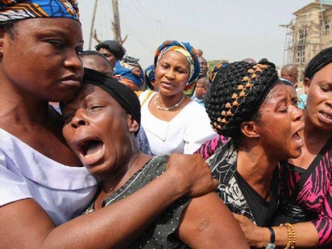 Distraught mothers of the 276 Chibok schoolgirls abducted in 2014
