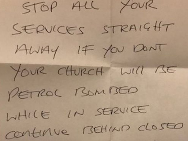 One of the hand written letters, bearing a West Midlands post mark, was sent to a Sheffield church, demanded that they stop their services and threatened to bomb the church